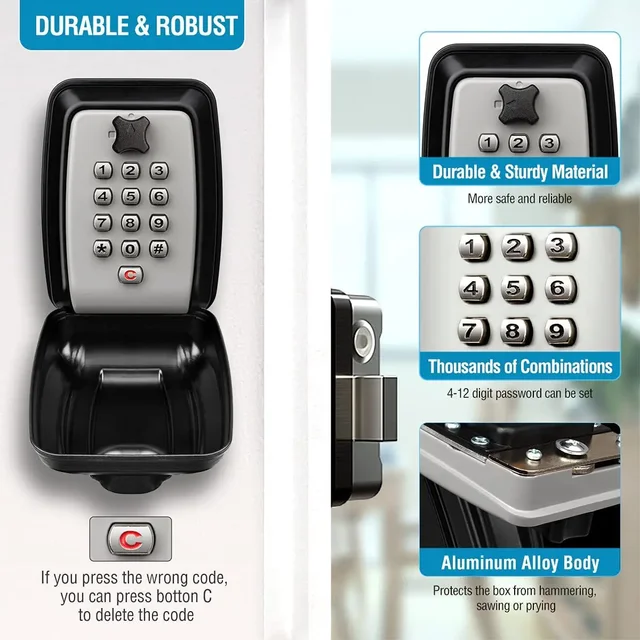 12 Digit Key Lock Box Wall-Mount Secret Code Security Key Safe Secret Organizer Box Home Office Weatherproof Safe Key Keeper 3