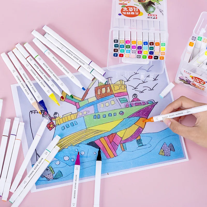 Highlighter Marker 12/24/36/48 Double-Headed Highlighter Color Pen Color Marker Art Marker Set Art Stationery School Office Supplies