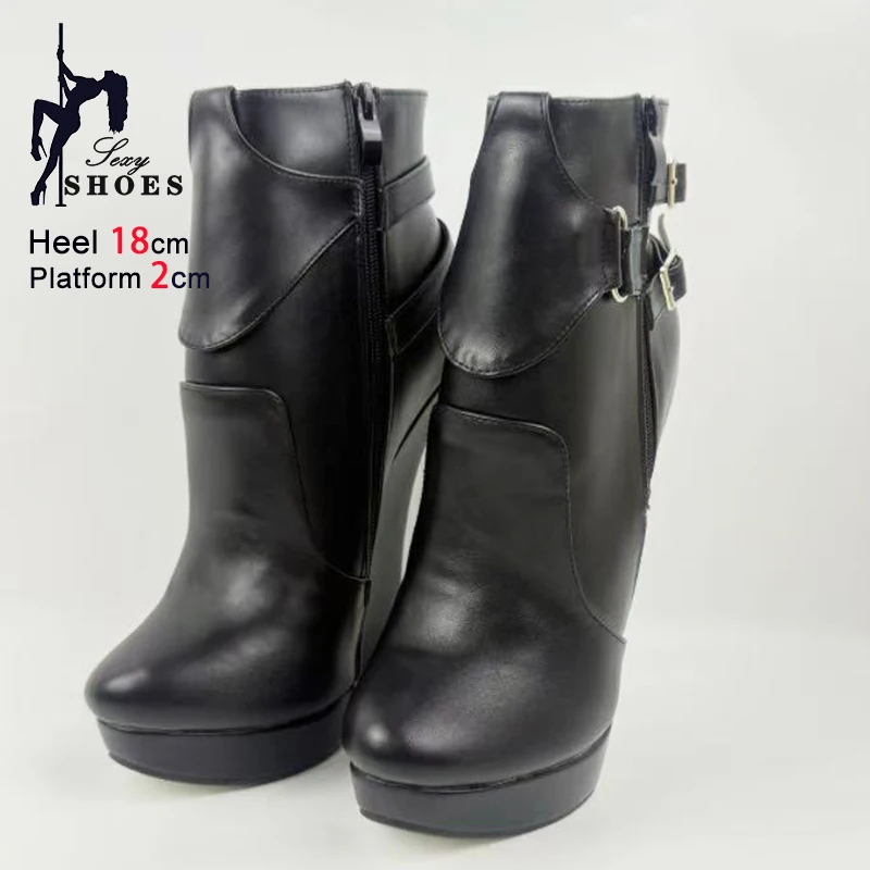Matte Black 18CM/Inch Wedge Heel Ballet Boots For Women Fashion Ankle Buckle Large Size Fetish Shoes Thick Platform Short Boots