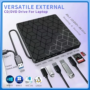 7 in 1 USB3.0&Type C CD DVD Recorder Player Writer External DVD Burner Optical Drive 1