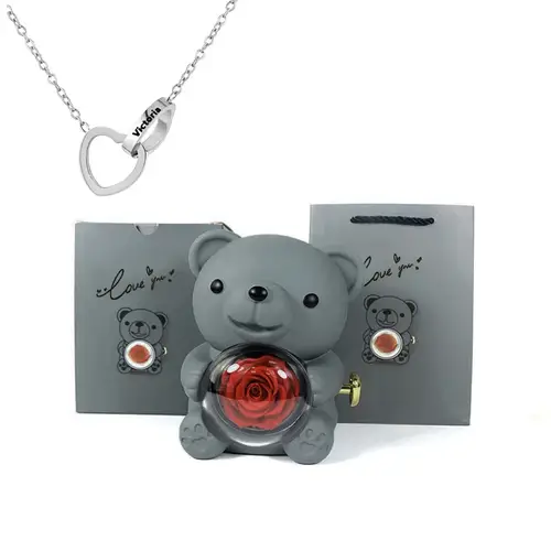 Eternal Rose Teddy Bear Jewelry Box with Custom Name Necklace Valentine Wedding Special Present for Girlfriend Anniversary gift - Image 14
