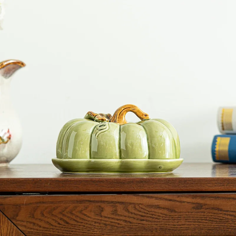 Cute and Novel Pumpkin Ceramic Dinner Plate with Lid Butter Plate Kitchen Utensils Restaurant Utensils Dinner Set Holiday