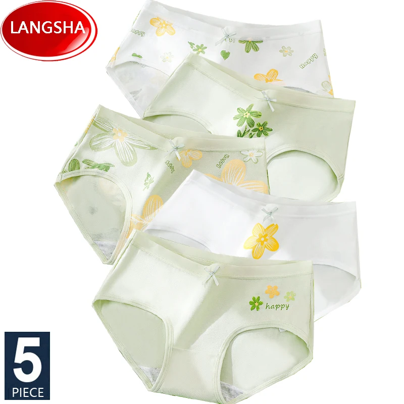 

5Pcs Pure Cotton Women Panties Breathable Underwear Lovely Young Girls Briefs Sexy Low Waist Panty Underpants Female Lingerie