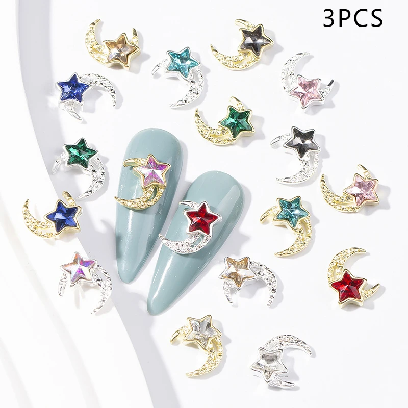 네일 다이아몬드 별 달 네일 아트 장식, 다이아몬드 드릴 네일 패치, 매니큐어 디자인 액세서리, 3 개 