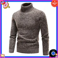 Autumn and winter men's thick fleece pullover, slim-fit high-neck warm knitted sweater, comfortable and cozy sweater