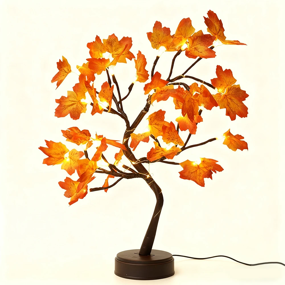 USB Battery Box 24Leds Maple Leaves Copper Wire Tree Light Touch String Light For Home Christmas Thanksgiving Decoration