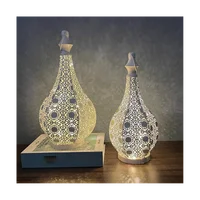 Moroccan Style Metal Table Lamp Battery Powered Cordless Lamp with Fairy Lights Bulb for Christmas Room A 2