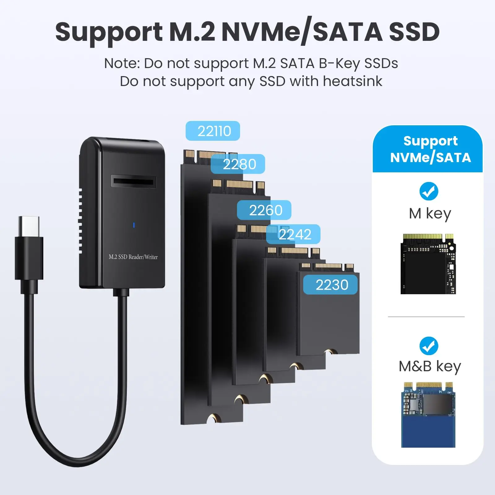 한노드 M.2 SSD 케이스 10Gbps 듀얼 M.2 SATA/NVMe SSD-USB 3.1 외장형 인클로저 타입 C SSD 어댑터 (NVMe PCIe NGFF SATA 박스용)
