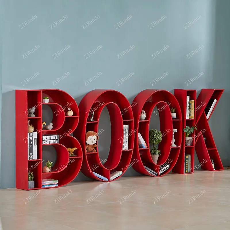 *Iron art letter bookshelf, floor to ceiling wall storage bookshelf
