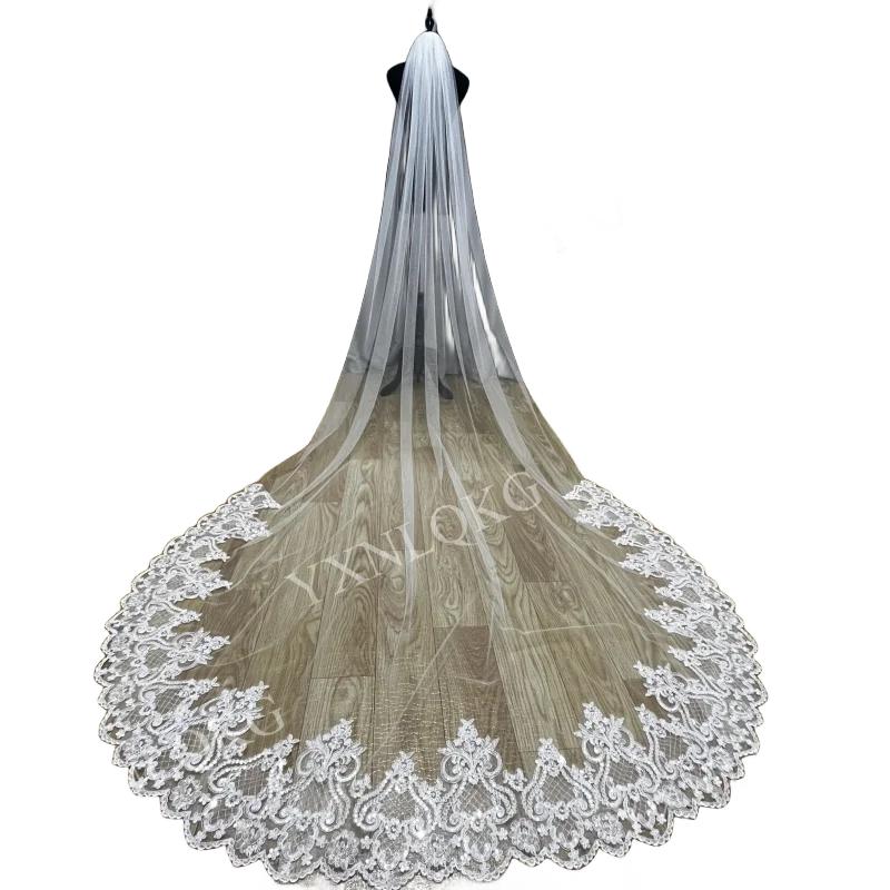 Wedding Veil Mantilla Lace Sparkling Sequins Lace Long Bridal Veil with Comb White Ivory 3 Meters Bride Veil Wedding Accessories 2019 new 3 meters one layer lace tulle long wedding veil new white ivory 3 m bridal veils with comb velos de novia