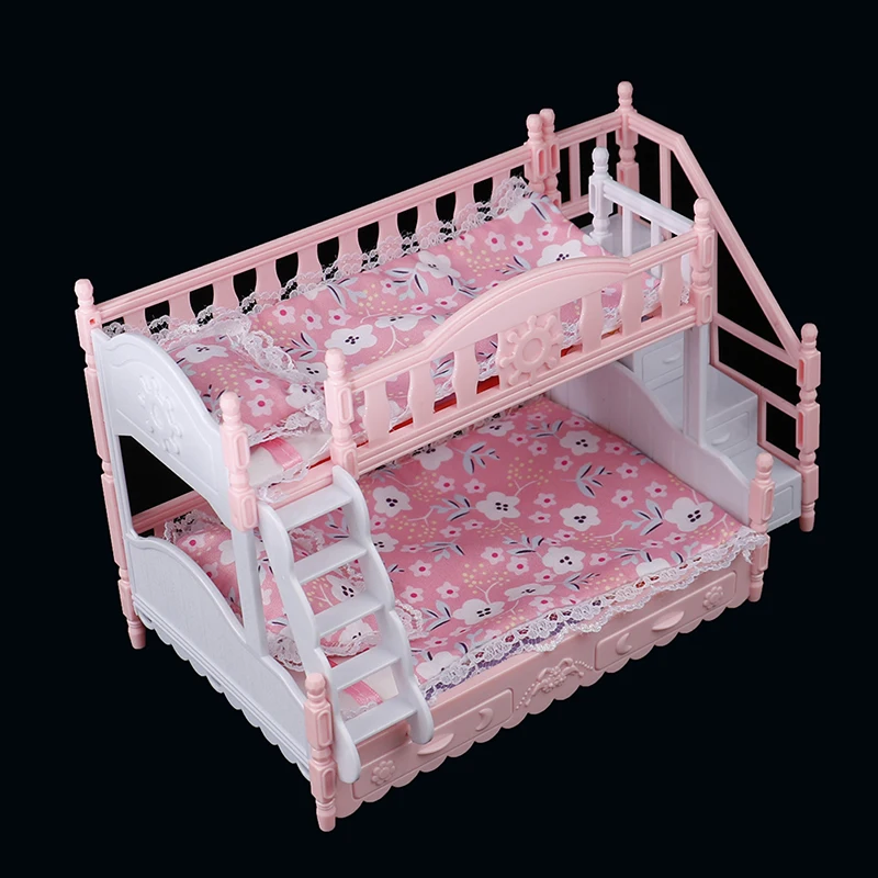 16cm Cute Dolls House Furniture Plastic Bunk Bed Play House Toys Girls