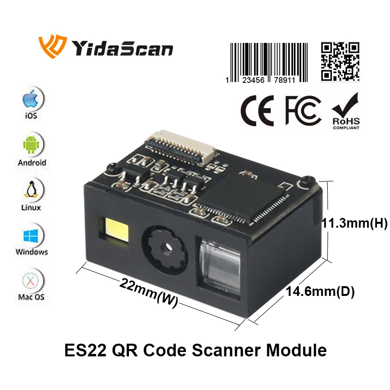 Módulo Pequeno 1d 2d do Varredor do Código de Barras do Oem de Yidascan Es20 Es22 qr Leitor de Código de Barras Motor de Varredura Usb Tudo em um na Tabuleta Móvel Pda - Imagem 6