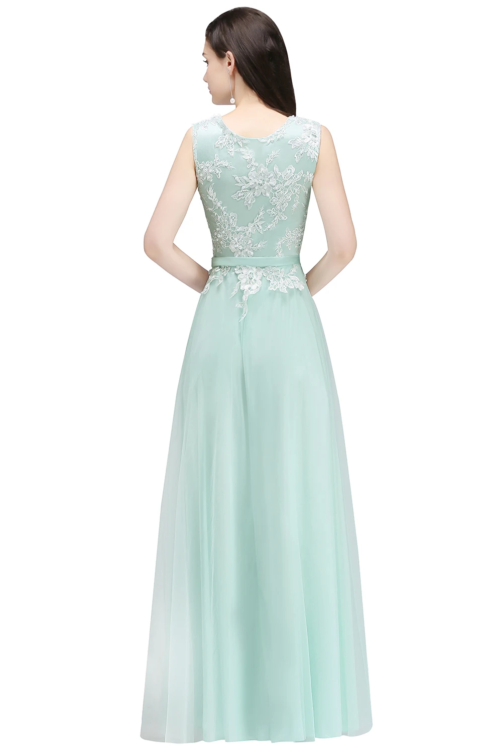 BABYONLINE vestido de dama de honor Verde menta, encaje Floral, falda de gasa sin mangas, vestido Formal para invitados de boda, vestido Eleagant