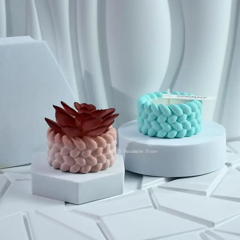 Weaving Shape Cement Candle Bowl Silicone Mold Plant Flowerpot Concrete Mold Gypsum Cement Tray silicone mold