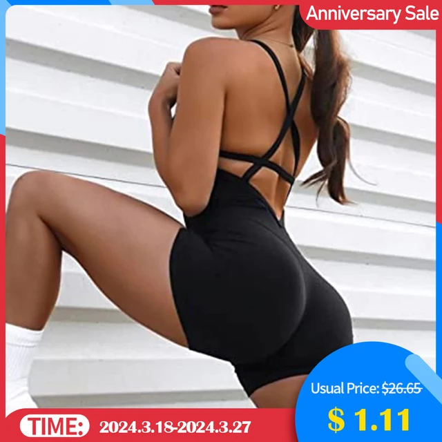 Back Hollow Out Sports Jumpsuits Slim Fit Hip Push Up Butt Scrunch