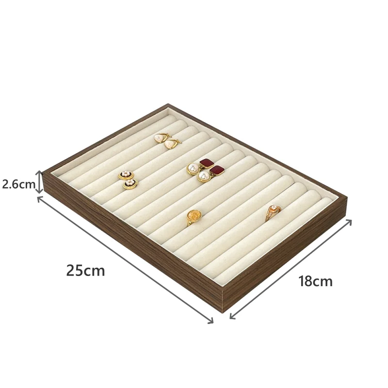 Elegant Walnut Wood Grain Jewelry Display Tray - Retro-Style Storage for Earrings, Rings, Necklaces, and Pendants