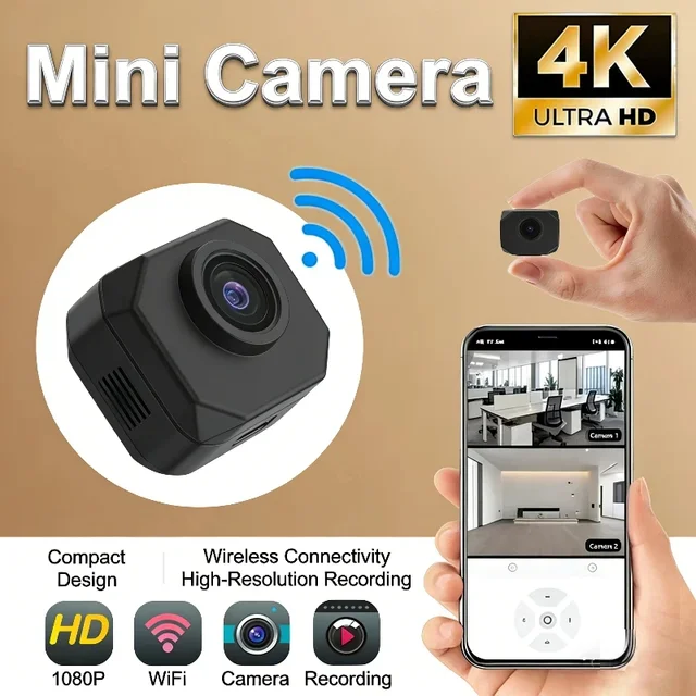 Caméra de sécurité WiFi 4K HD pour la maison, mini caméra IP intelligente d'intérieur avec surveillance à distance via application, design portable, NOUVEAUTÉ 2026 1