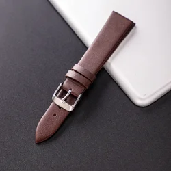 Ultra - Thin Colorful Cowhide Leather Watch Strap with Needle Pattern Design - 22mm (Brown)