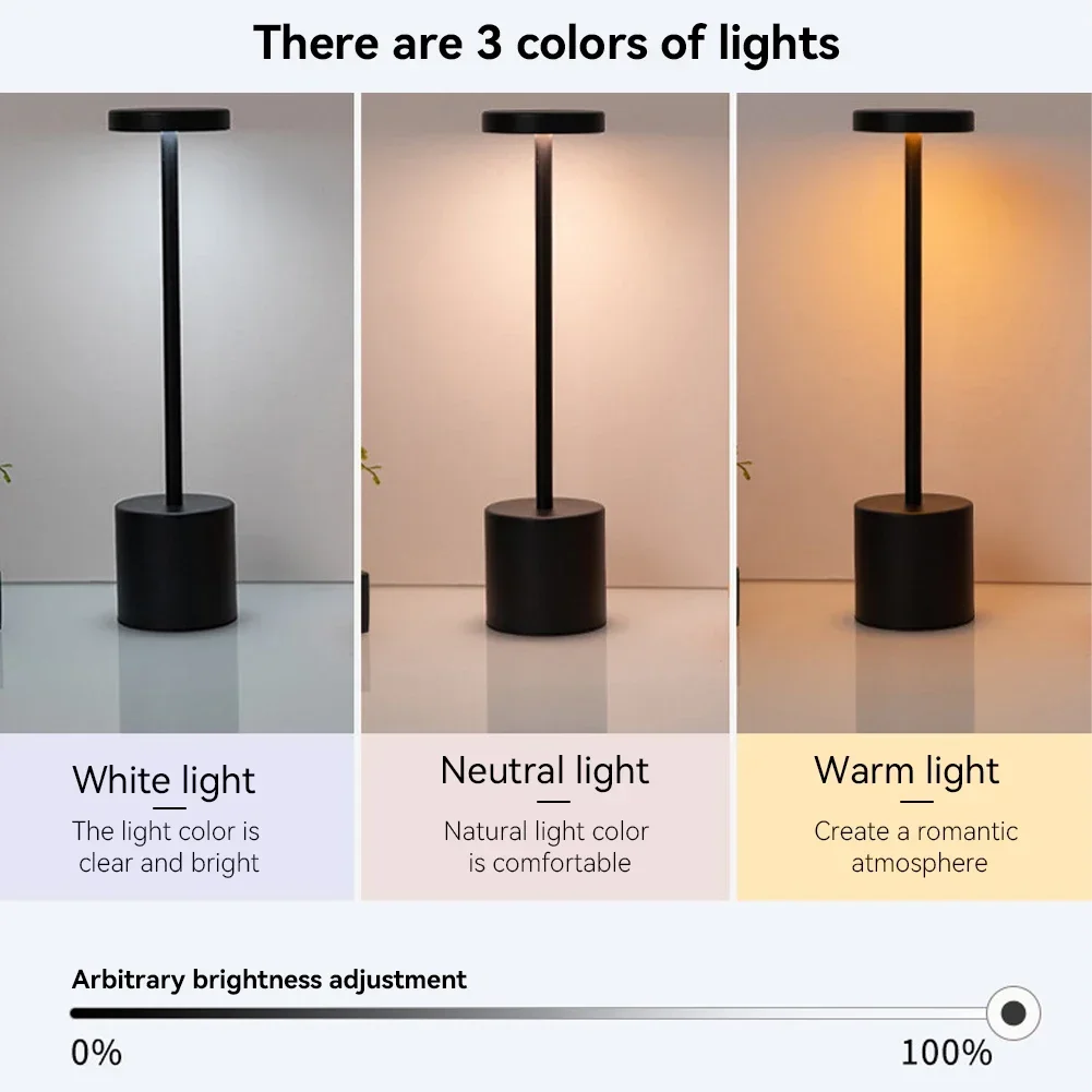 Simple Touch Sensor LED Table Lamp Rechargeable Desk Lamp 3Colors Adjustable Bedside Creative Ambient Light Bar Room Decor Light 6