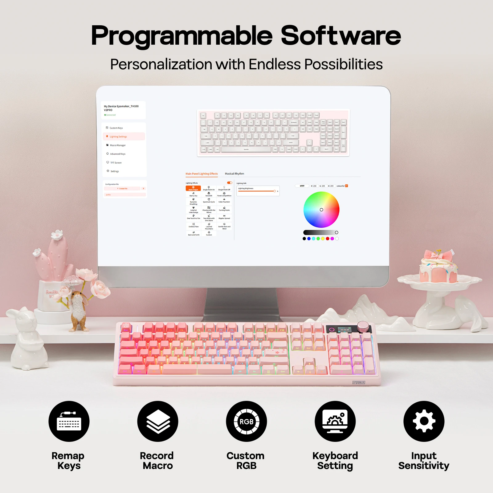 EPOMAKER TH108 V2 PRO 풀 사이즈 ANSI US 레이아웃 가스켓 트라이 모드 무선 기계식 게이밍 키보드 (Mac/PC용 RGB 백라이트 포함)