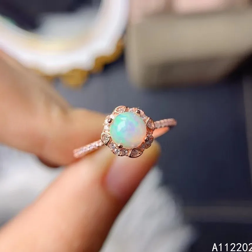 

Vintage Classic Natural Opal Ring 925 Sterling Silver Inlaid Women's Gemstone Ring Round Bridal Wedding Engagement Party Gift