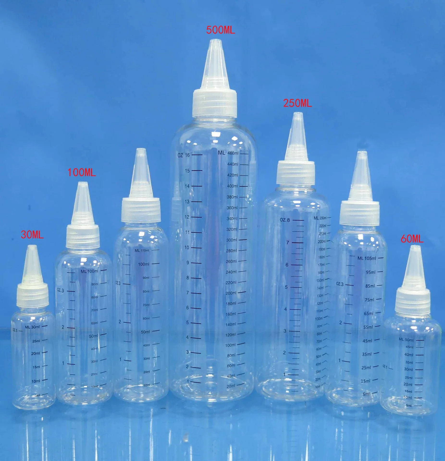5PCS 30ml-500ml Empty Plastic Transparent Pointed Mouth Graduated Bottles Water Bottle Vape Liquid Dropper Bottle DIY ink tank