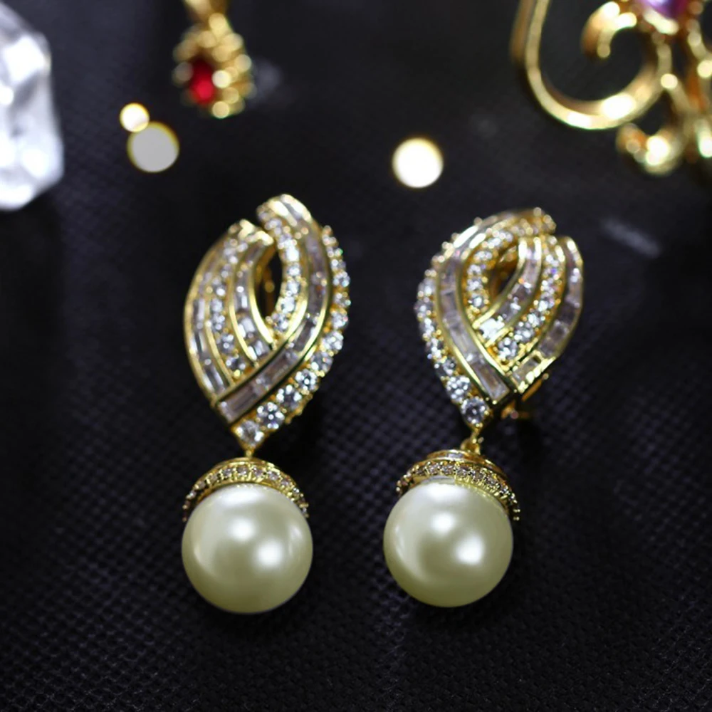 55 mm Very Long earrings for women With 9mm LT Gold pearl Trendy jewelry Gold-color Large Bridal earrings