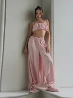 Ensemble pantalon et haut plissé tendance pour femme, débardeur court uni à bretelles, pantalon à taille élastique et lacets, nouvelle collection 2026, tenue décontractée pour femme 5