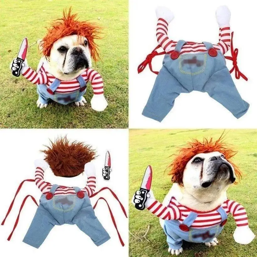 Funny Pet Puppy Clothes Halloween Pet Dog Costumes Comical Outfits Holding Knife Set Lovely Pet Cat Dogs Festival Party Clothing