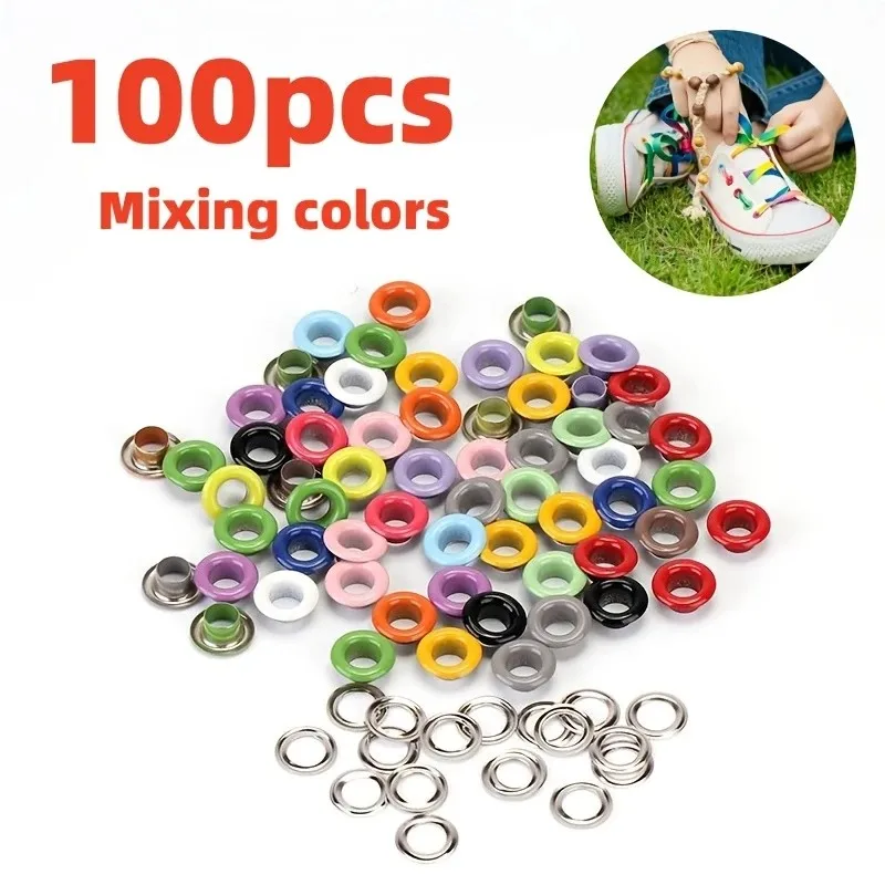 100PCS 4MM Colorful Chicken Eye Buckle, Shoe Eye Buckle, Hanging Tag Metal Scrapbook Hole Eye, Hollow Rivet