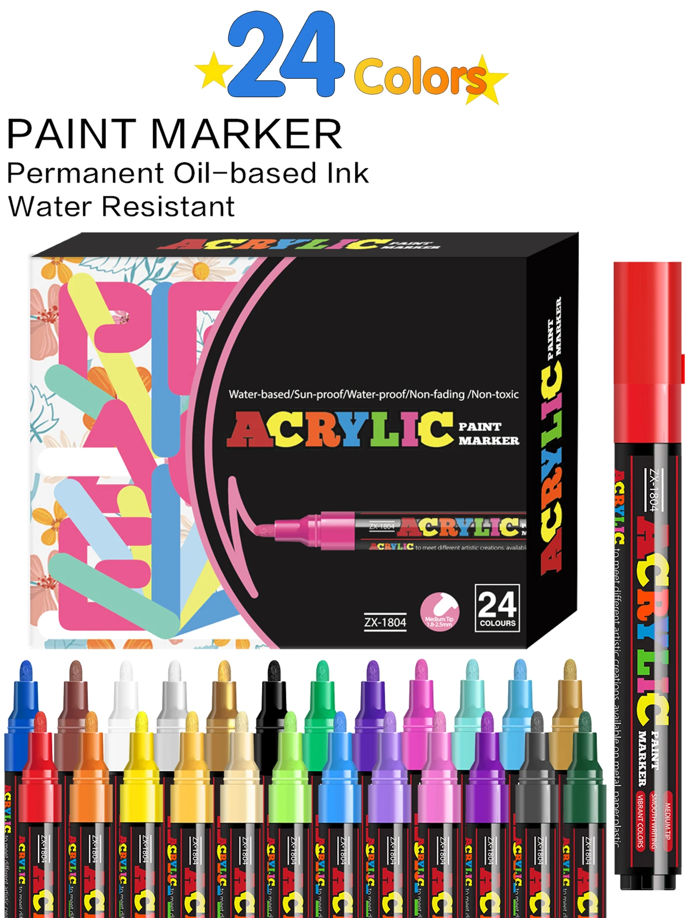 72가지 색상, 6가지 주요 색상 구성, 각 색상 12개, 수성 아크릴 마커, 얇은 스트로크와 넓은 스트로크 모두 사용 가능한 이중 팁, 다양한 재료에 적합, 아트 드로잉, DIY 공예 장식 펜, 방수 및 속