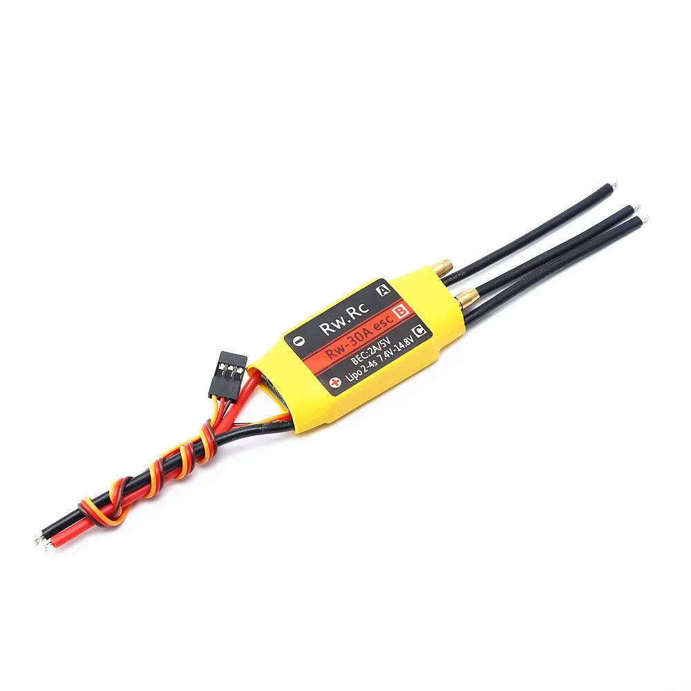 Détail du système de refroidissement par eau sur un contrôleur ESC brushless 30A-200A pour bateau RC.