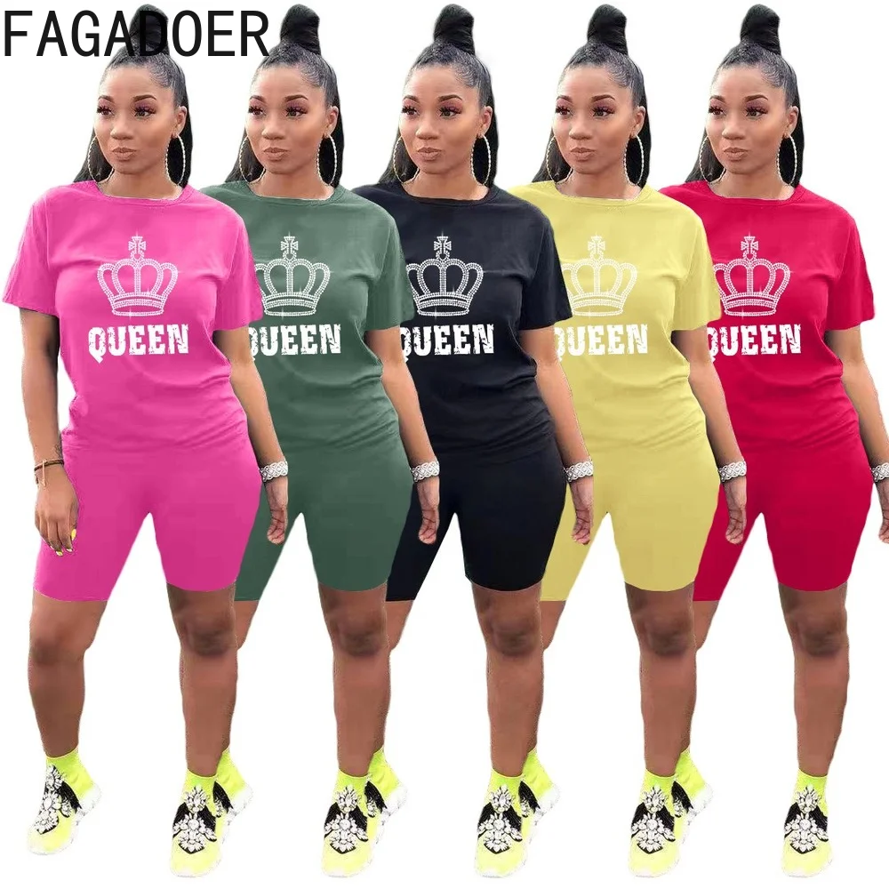 

FAGADOER Women Two Pieces Sets Summer Tracksuits Short Sleeve Tops+Jogger Shorts Leggings Suit Famale Jogger 2pcs Outfits 2022