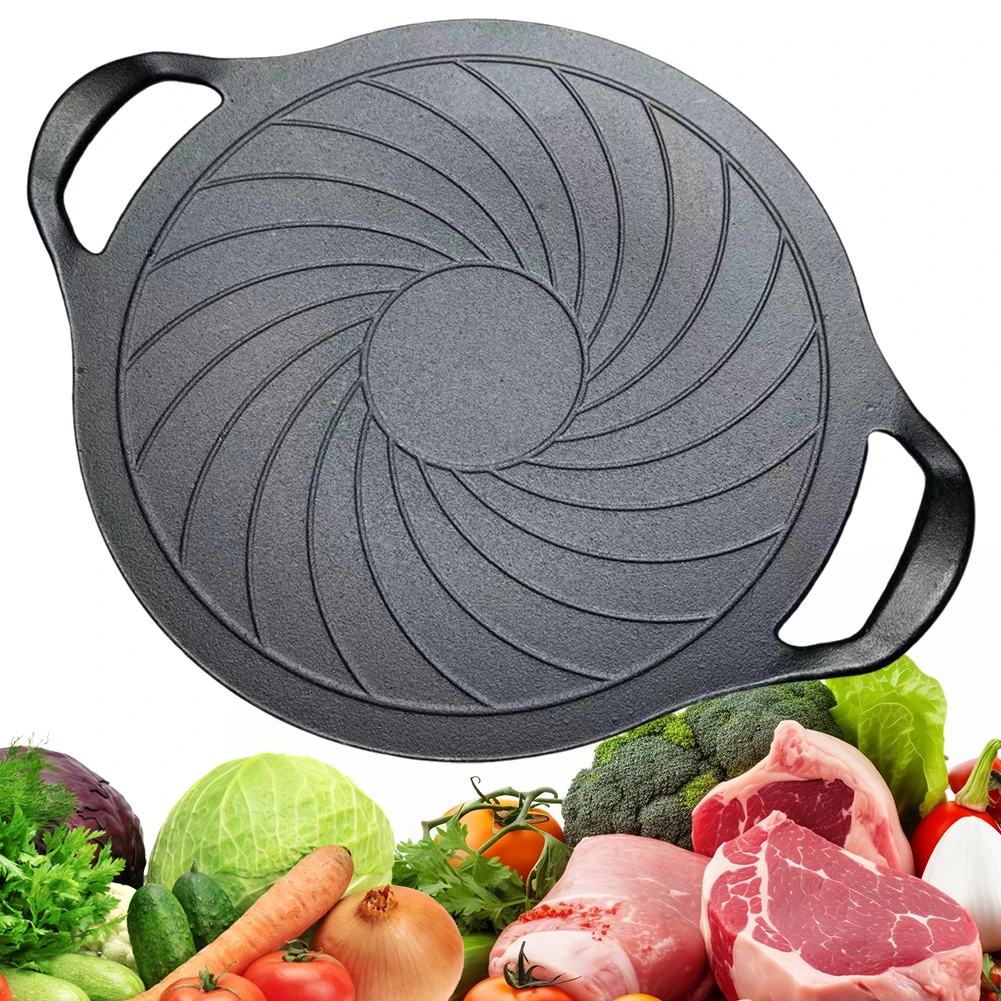 15 Inch Cast Iron Grill Pan Round Grill Skillet Nonstick BBQ Grill Pan Compatible for Gas Stove for Indoor Or Outdoor Grilling
