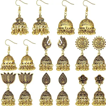 Ethnic Style Boho Vintage Antique Alloy Carved Bell Tassels Drop Earrings Jhumke Jewelry For Women Party Accessories