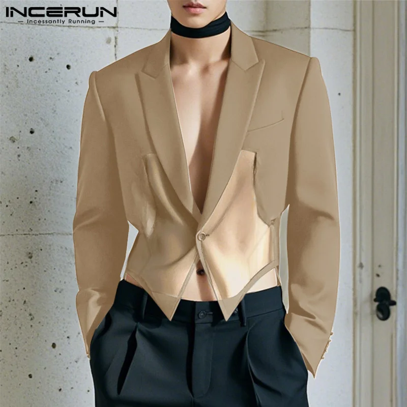 Handsome Well Fitting Tops INCERUN Men's Splicing Perspective Suit Coat Casual Clubwear Male Long Sleeved Thin Blazer S-5XL