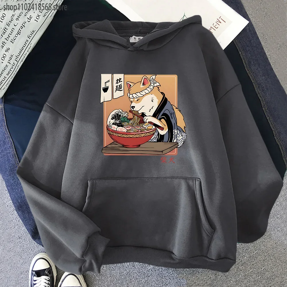 Kawaii Dog Ramen Shiba Hoodies Ukiyo-e Graphic Sweatshirt Mens Cartoon Clothes Women Autumn Winter Long Sleeve Pullovers Fleece