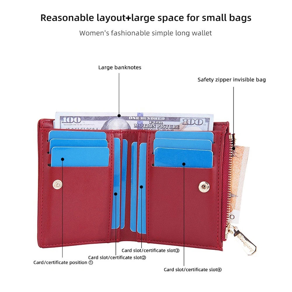 Baellerry Snap Coin Purse Women, Minimalist PU Card Holder with 12 Slots & Zippered Pocket - Slim Front Wallet