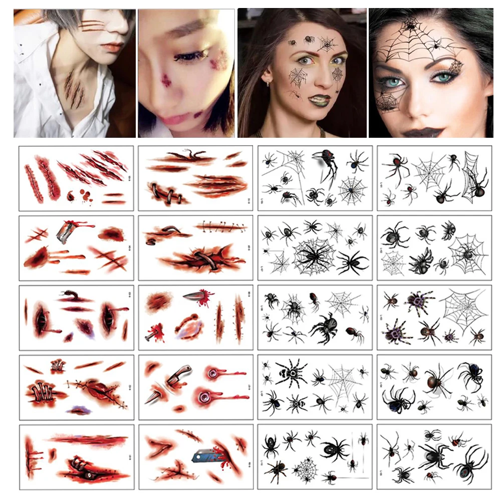 

Women Scar Spider Design Lifelike Halloween Temporary Tattoos Body Art Stickers Face Patch Tattoo Stickers