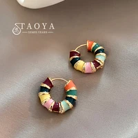French Romantic Retro Color Enamel Round Gold Color Ear Buckle 2025 New Hoop Earrings For Womens Fashion Jewelry Accessories