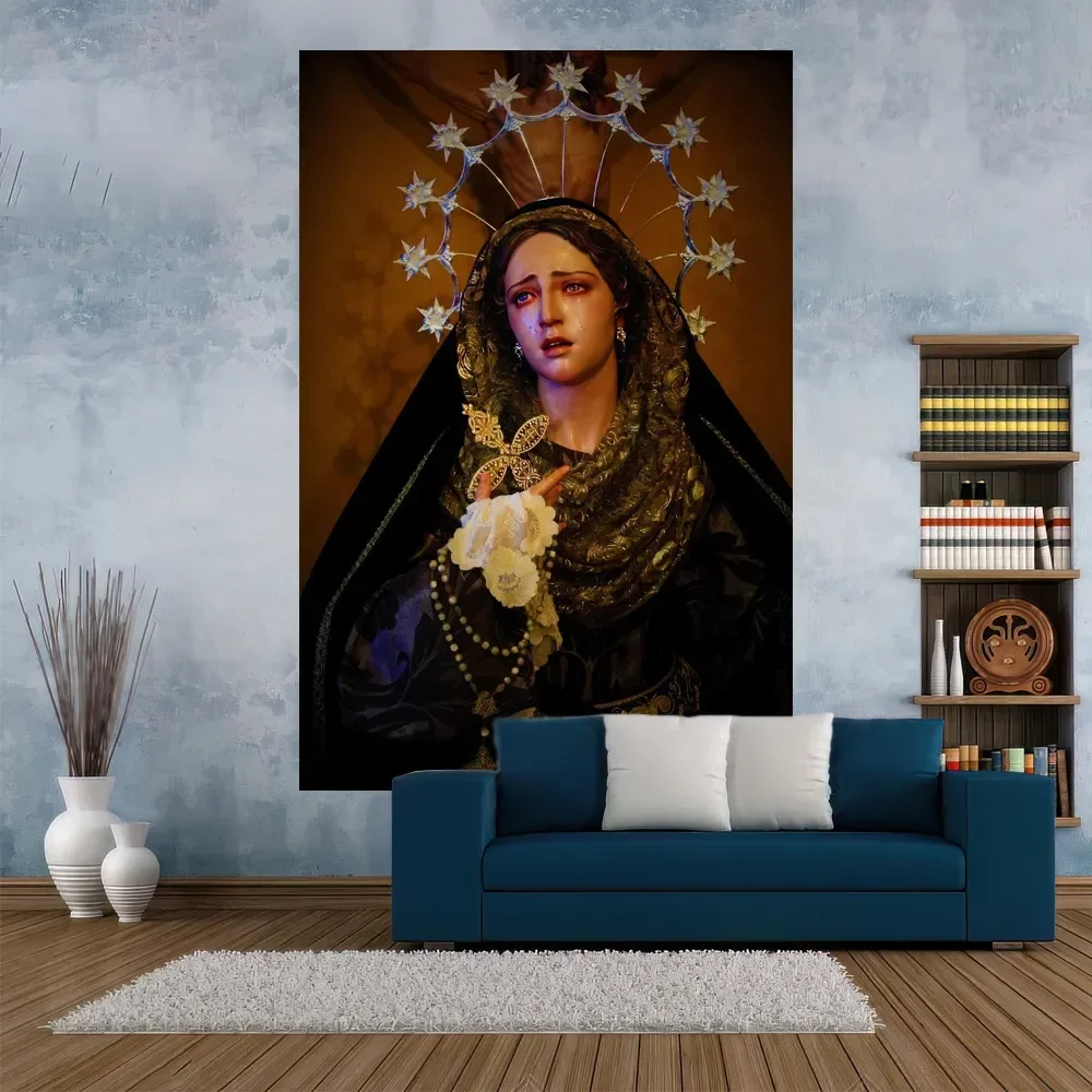 

Virgin Mary Catholic Tapestry Religious Painting Printed Wall Hanging Carpets Bedroom Or Home For Decoration Dorm Backdrop