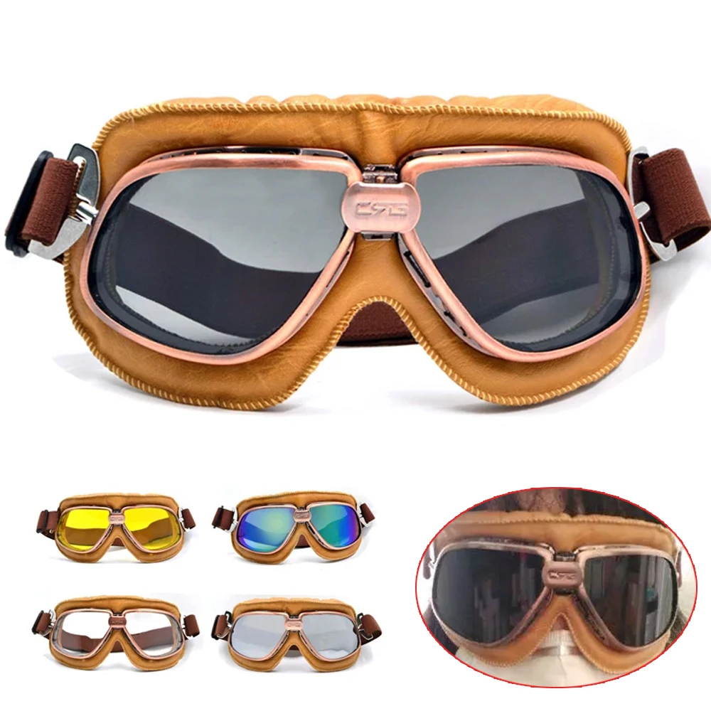 Cruiser Scooter Eyewear Vintage Motorcycle Goggles - Aviator Pilot Style Leather Cruiser Goggles With UV Protection Dirt Bike Glasses - Foto 5