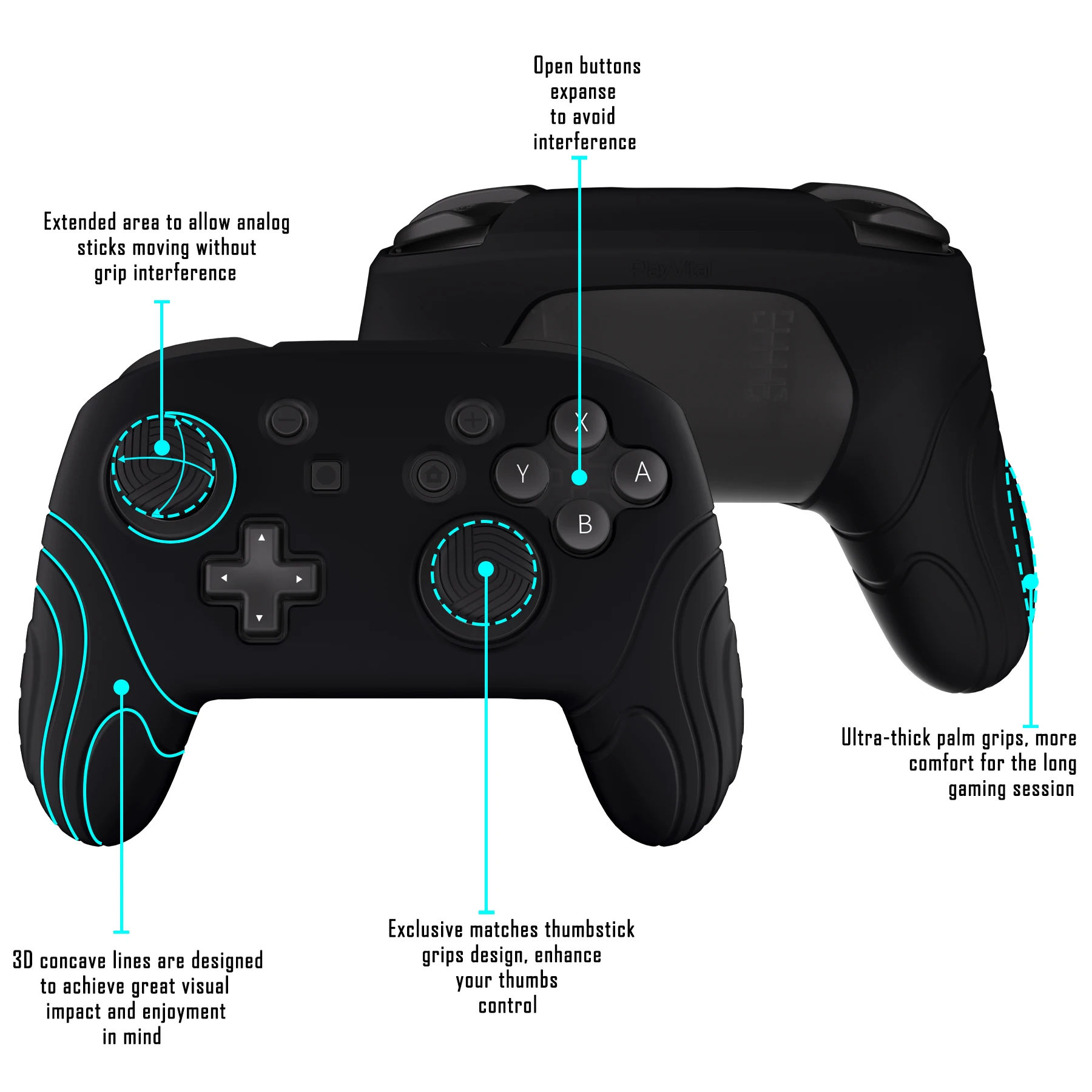 PlayVital Samurai Edition Ergonomic Silicone Skin Protective Case W/2 Thumb Grips for Nintendo Switch Pro Controller