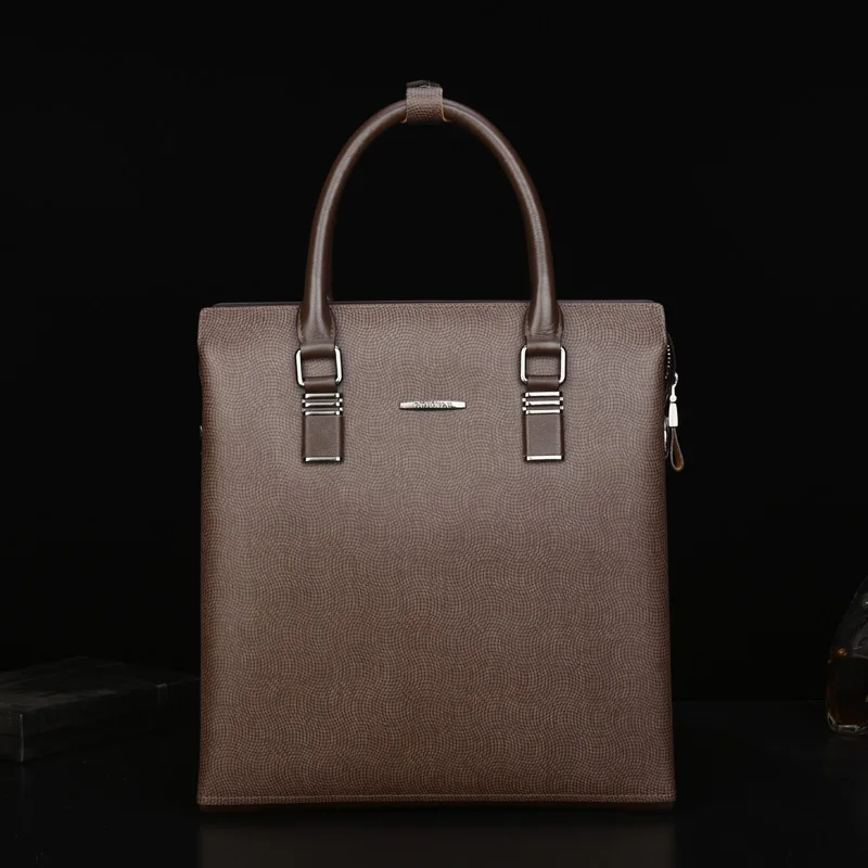 

Briefcase Men's Cowhide Coffee Color Shoulder Crossbody Portable Casual Business Fashion Large Capacity Portable Verticle Square