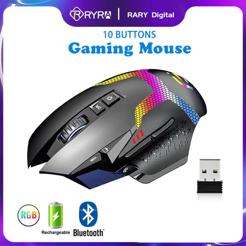 

RYRA Rechargeable USB 2.4G Bluetooth Wireless/Wired RGB Light Gaming Mouse Desktop PC Computers Notebook Laptop Mice Mause Gamer