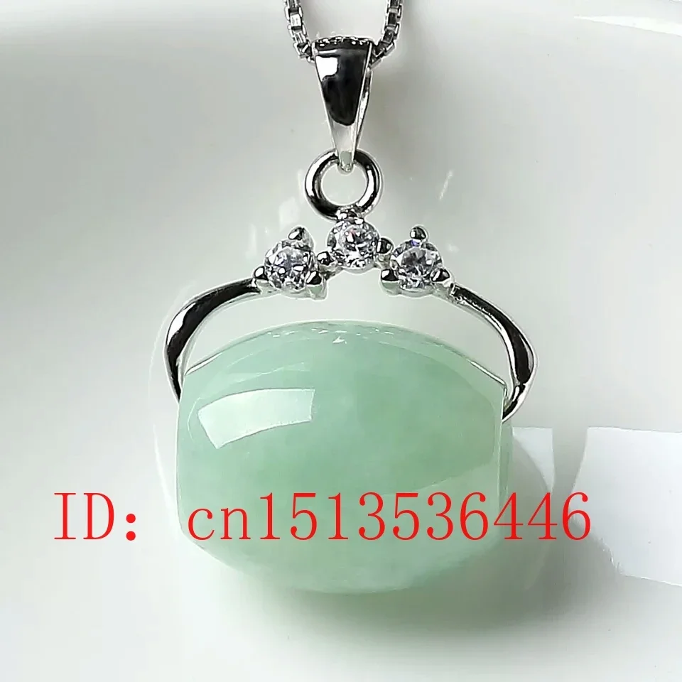 925 Silver Natural Jade Emerald 13mm Luck Bead Pendant Charm Jewellery Fashion Accessories Hand-Carved Man Woman Amulet Gifts