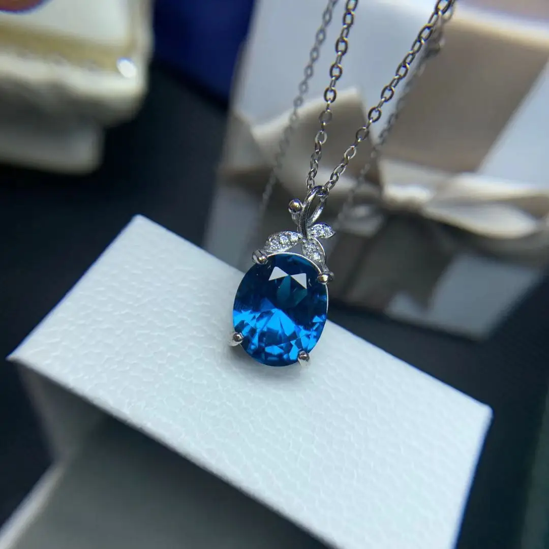 

Fine Jewelry Woman Topaz Pendant With Natural London Blue Topaz Gemstone 10*12mm Lady Topaz Pendant Jewelry For Wedding Gift