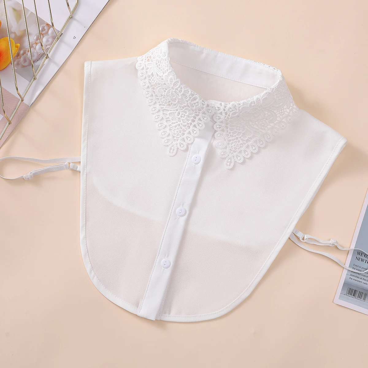 Fake Collar Monochrome Hollow Women's Stylish Half Shirt Chiffon Dickey Collar