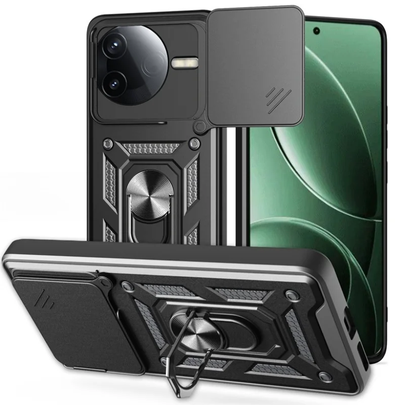 Magnetic Ring Holder Armor Back Cover - Shockproof Protective Case with Car Mount Feature
