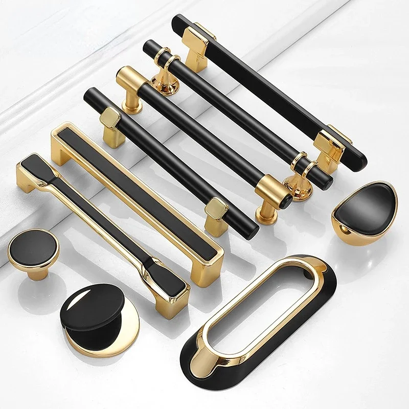 Modern Simple Gold Black Cabinet Door Drawer Handles Wardrobe Knobs Kitchen Cabinet Pulls Cupboard Handles Furniture Hardware